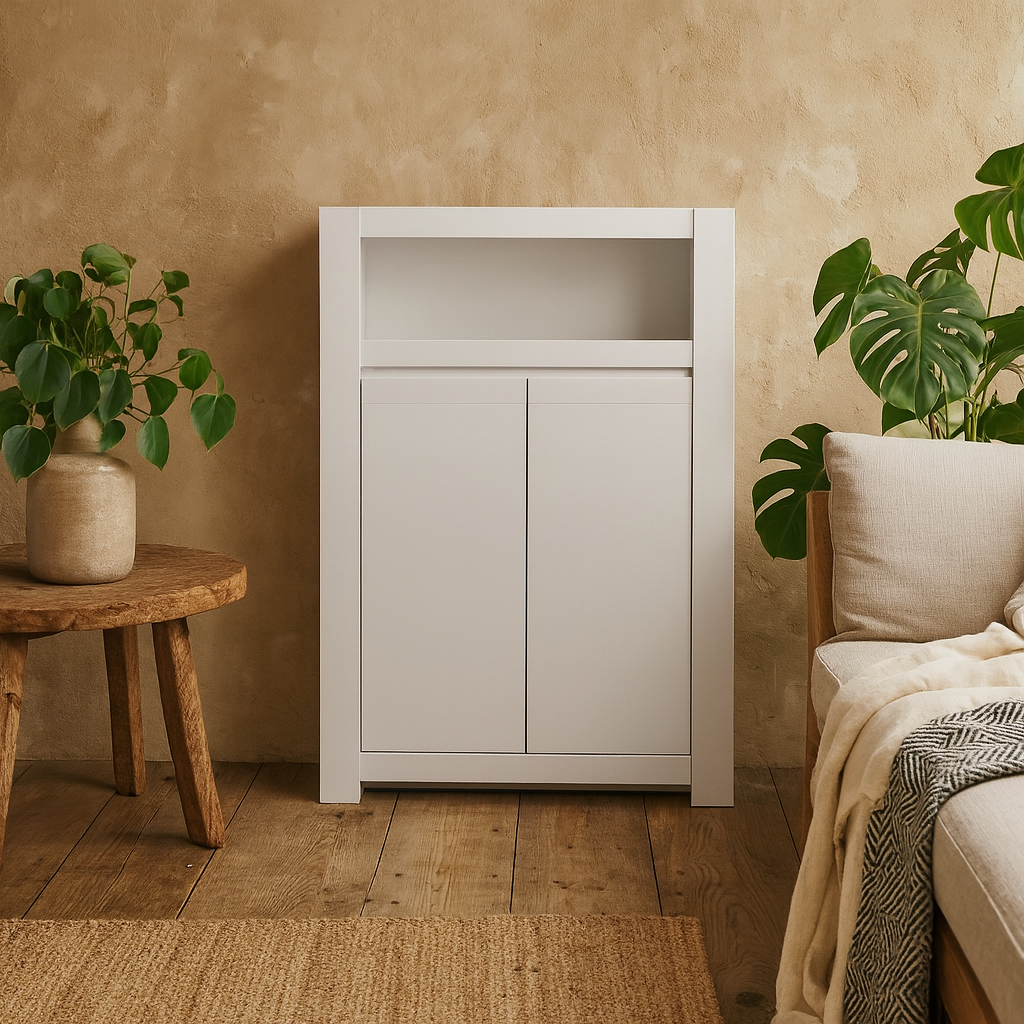 Vienna White Wooden Storage Cabinet 2 Door Open Shelf
