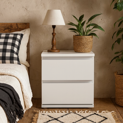 Copenhagen White Wooden Bedside Table 2 Drawers