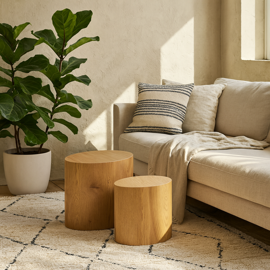 Sendai Matt Natural Oak Effect Oval Coffee Table Set