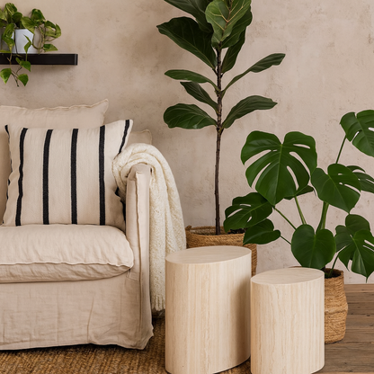 Sendai Light Oak Colour Tavertine Effect Oval Coffee Table Set