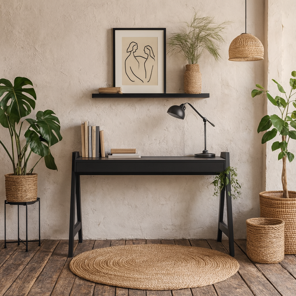 Fukuoka Black Rubber Wood Compact Office Desk