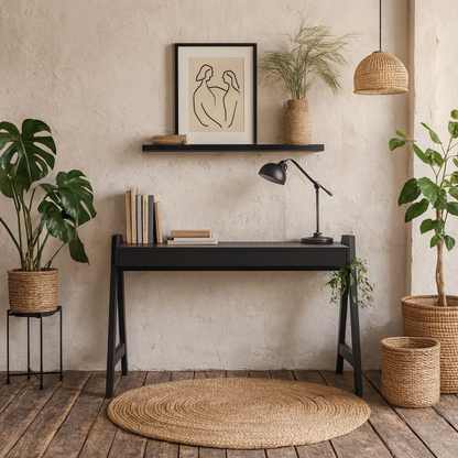 Fukuoka Black Rubber Wood Compact Office Desk