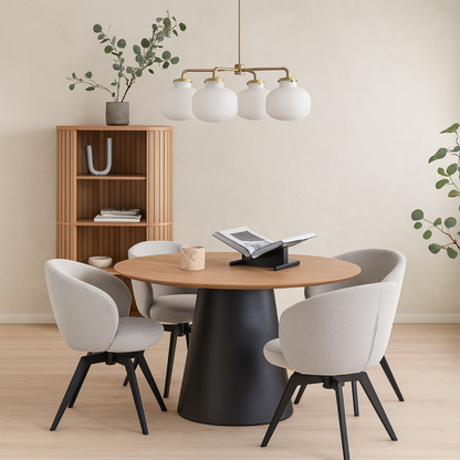 Auckland 120cm Dining Set Natural Oak Effect and Black Round Dining Table + 4 Beige Dining Chair
