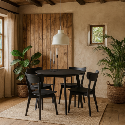 Krakow Dining Set Black Round Dining Table + 4 Dining Chairs