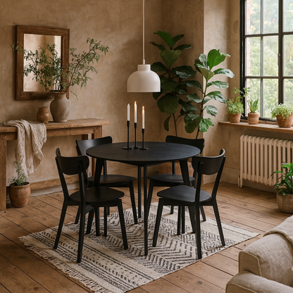 Krakow Dining Set Black Round Dining Table + 4 Dining Chairs