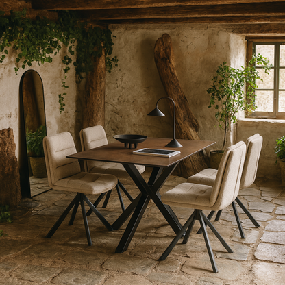 Perth Dining Set 4 Seater Ceramic Rusty Brown Dining Table + 4 Beige Dining Chairs