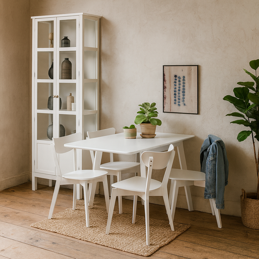 Krakow Kitchen Dining Set White Rectangular Dining Table + 4 Dining Chairs