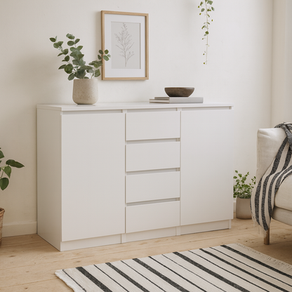 Budapest White Wooden Sideboard 4 Drawers 2 Doors