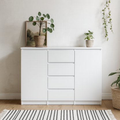 Budapest White Wooden Sideboard 4 Drawers 2 Doors