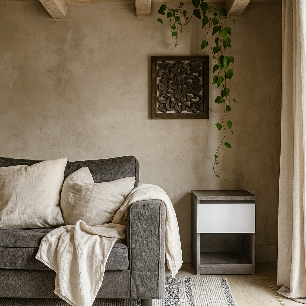 Budapest Concrete Effect and White Wooden Bedside Table 1 Drawer 1 Shelf