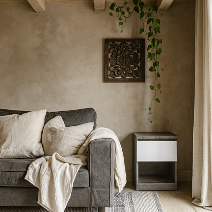 Budapest Concrete Effect and White Wooden Bedside Table 1 Drawer 1 Shelf