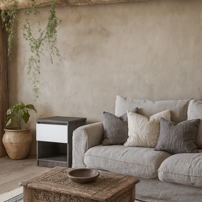 Budapest Concrete Effect and White Wooden Bedside Table 1 Drawer 1 Shelf