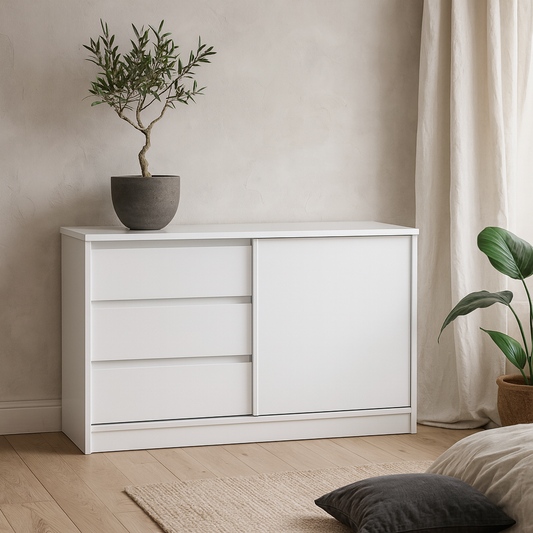 Budapest White Wooden Storage Unit 1 Door 3 Drawers