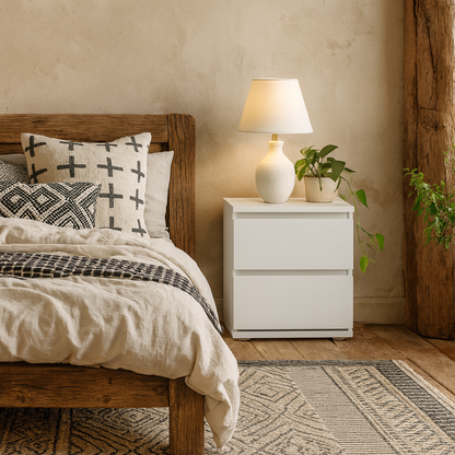 Budapest White Wood Bedside Table 2 Drawers