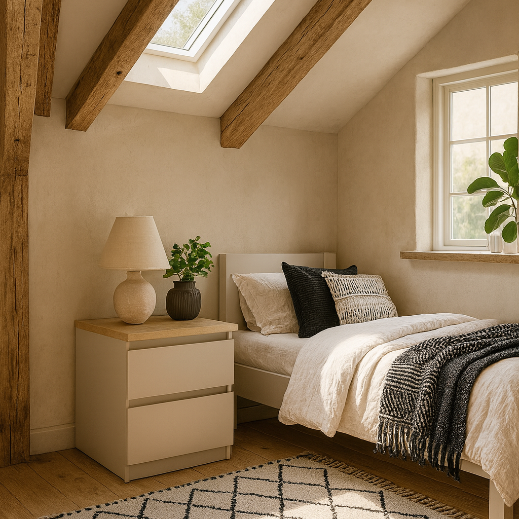 Budapest Cream and Natural Oak Effect Wood Bedside Table 2 Drawers