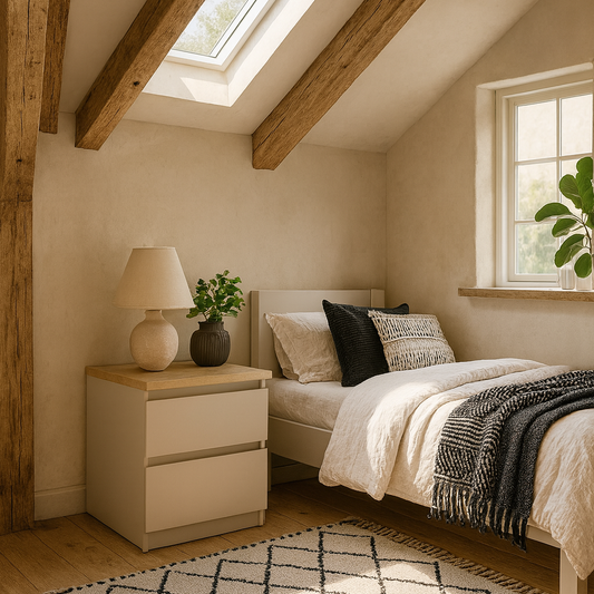 Budapest Cream and Natural Oak Effect Wood Bedside Table 2 Drawers