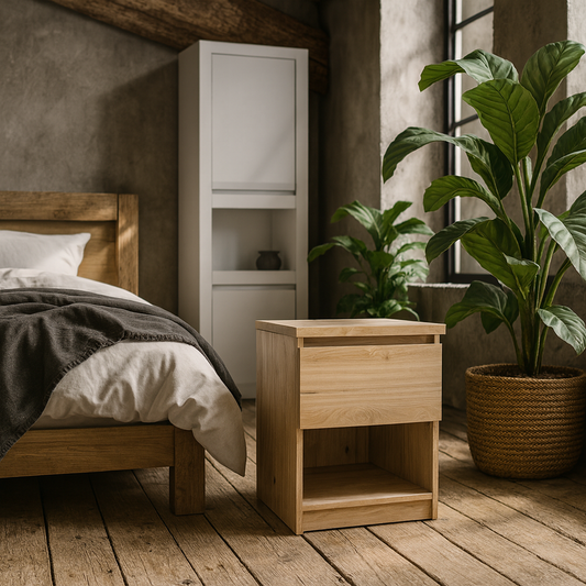 Budapest Natural Oak Effect Wooden Bedside Table 1 Drawer 1 Shelf