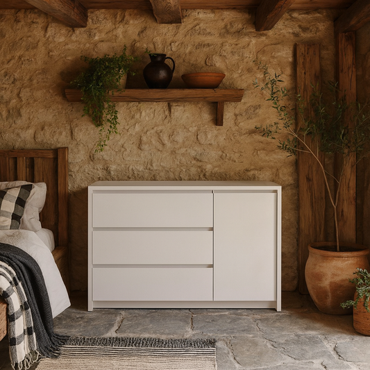 Salzburg White Wooden Sideboard 1 Door 3 Drawers