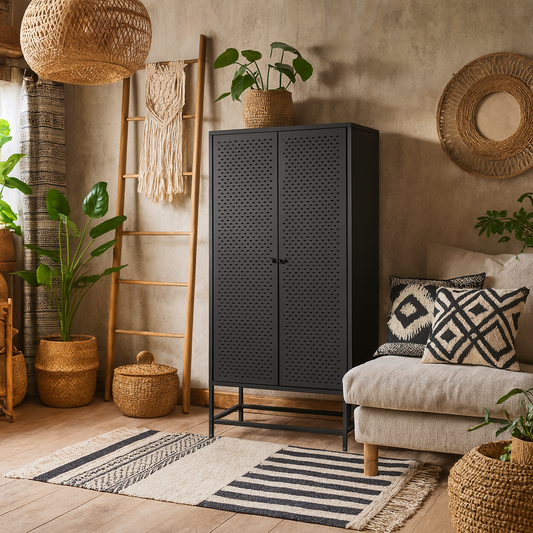 Graz Matt Black Metal Cabinet 2 Doors