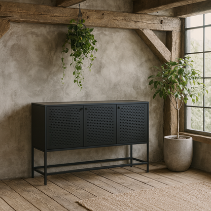 Graz Matt Black Metal Sideboard 3 Doors
