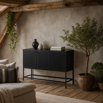 Graz Matt Black Metal Sideboard 3 Doors
