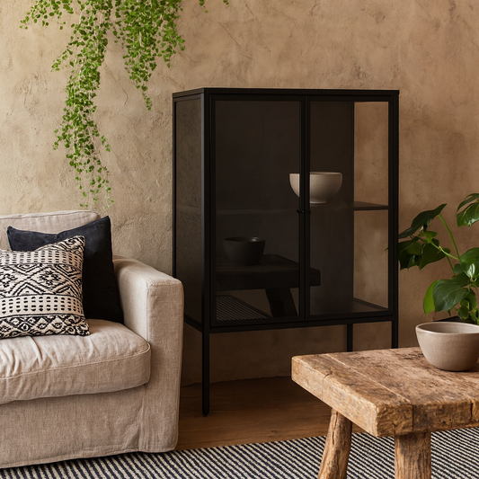 Graz Matt Black Metal Low Display Cabinet 2 Doors