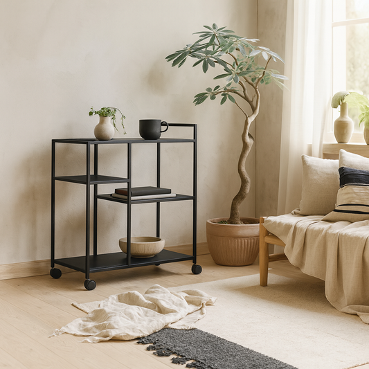 Graz Matt Black Metal Serving Trolley with Wheels