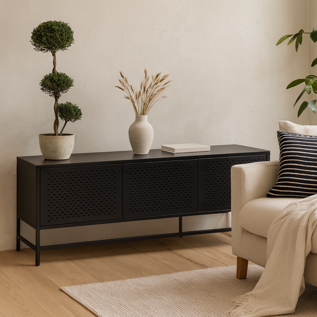 Graz Matt Black Metal Sideboard 3 Doors