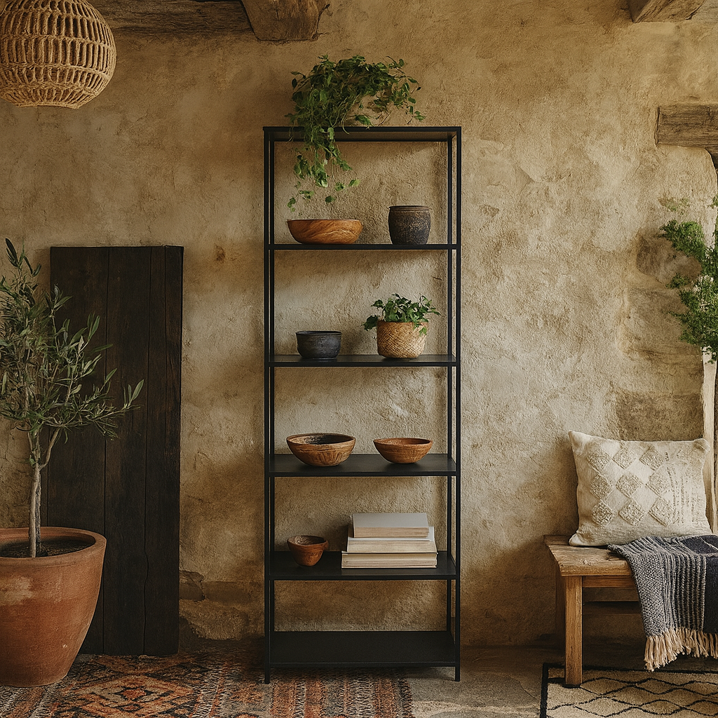 Graz Matt Black Metal Tall Bookcase 5 Shelves