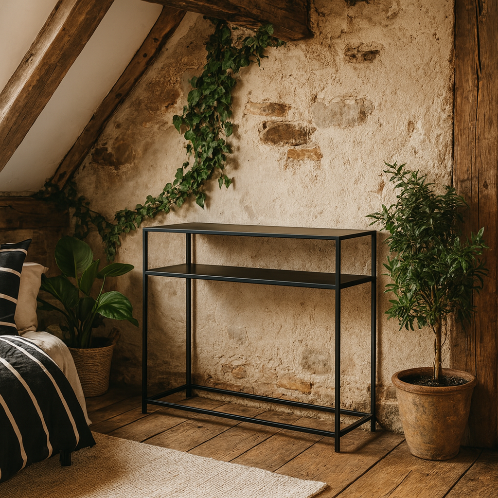 Graz Matt Black Metal Open Shelf Console Table