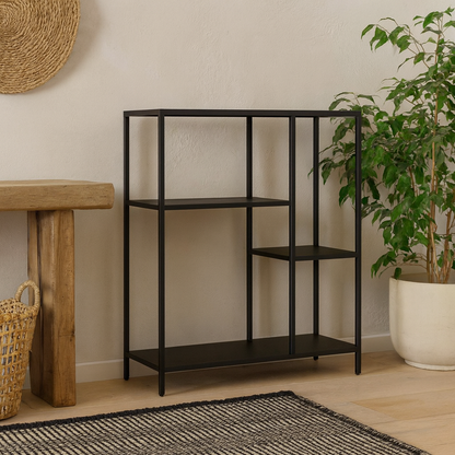 Graz Matt Black Metal Asymmetrical Bookcase 3 Shelves