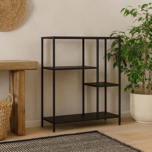 Graz Matt Black Metal Asymmetrical Bookcase 3 Shelves