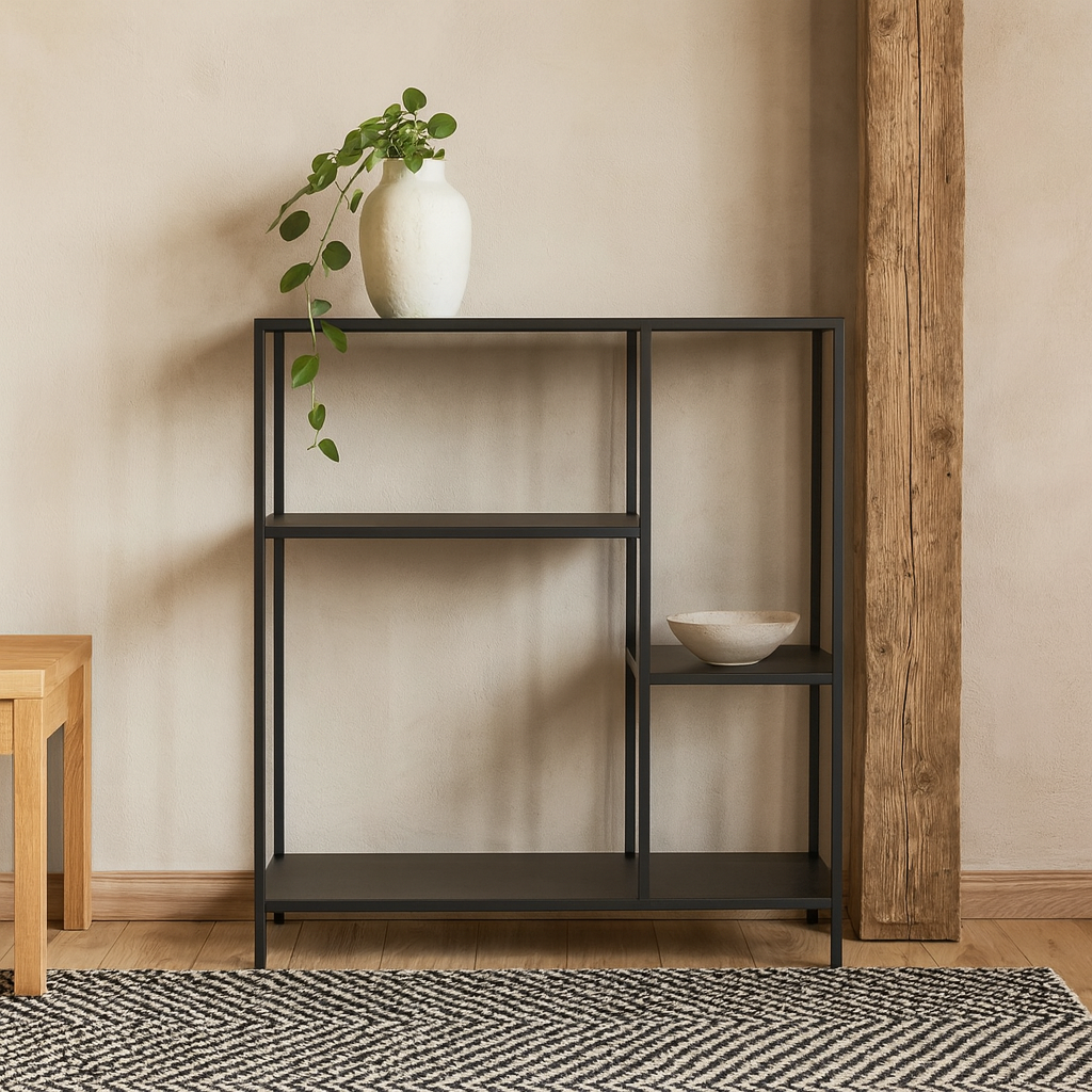 Graz Matt Black Metal Asymmetrical Bookcase 3 Shelves