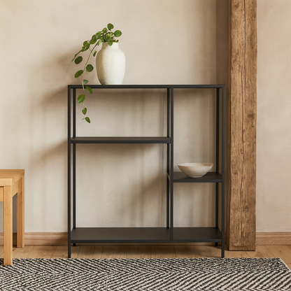 Graz Matt Black Metal Asymmetrical Bookcase 3 Shelves