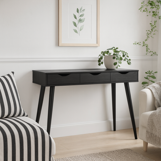 Dresden Black Wooden Office Desk 3 Drawers