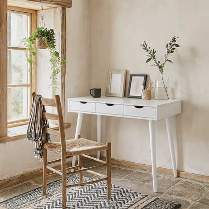 Dresden White Wooden Office Desk 3 Drawers