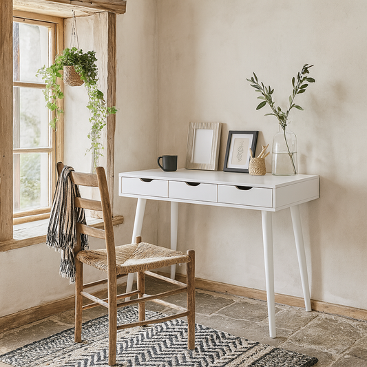 Dresden White Wooden Office Desk 3 Drawers