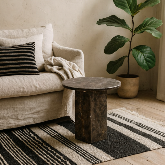 Bremen Dark Brown Marble Round Side Table Hexagon Base