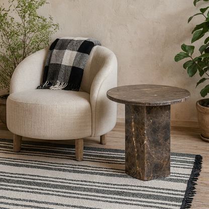 Bremen Dark Brown Marble Round Side Table Hexagon Base