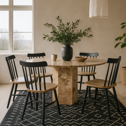 Bremen Brown Marble Round Dining Table Hexagon Base