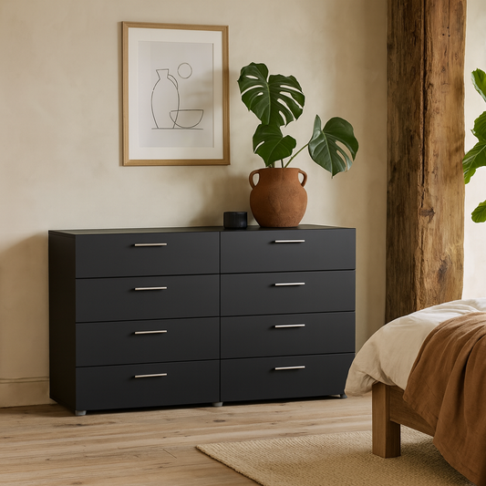 Daejeon Black Wooden Wide Chest 8 Drawers