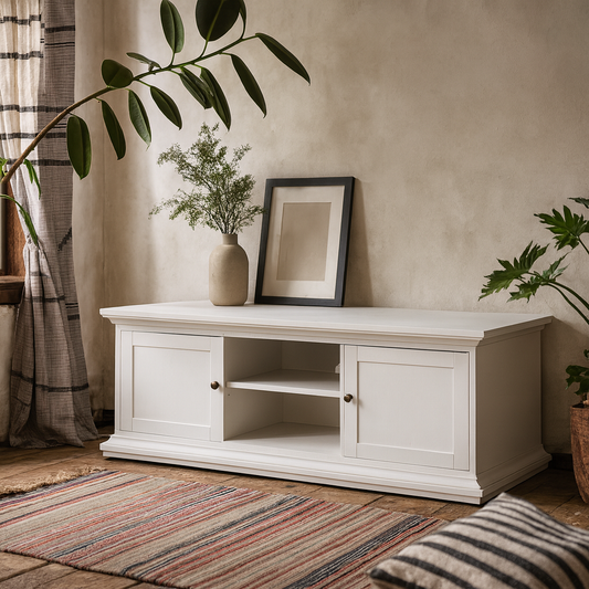 Osaka Farmhouse White Wooden TV Unit 2 Doors