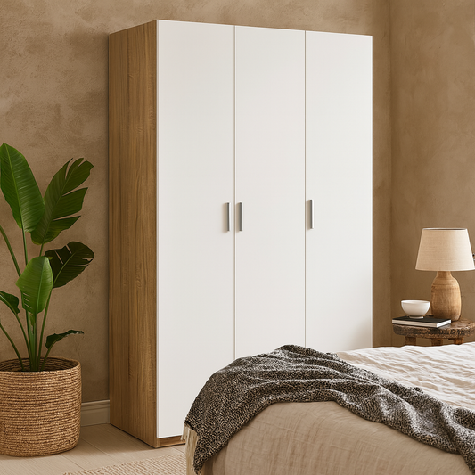 Daejeon White and Natural Oak Effect Wooden Wardrobe 3 Doors