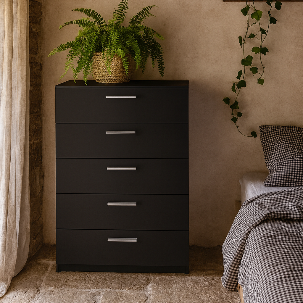 Daejeon Black Wooden Chest 5 Drawers