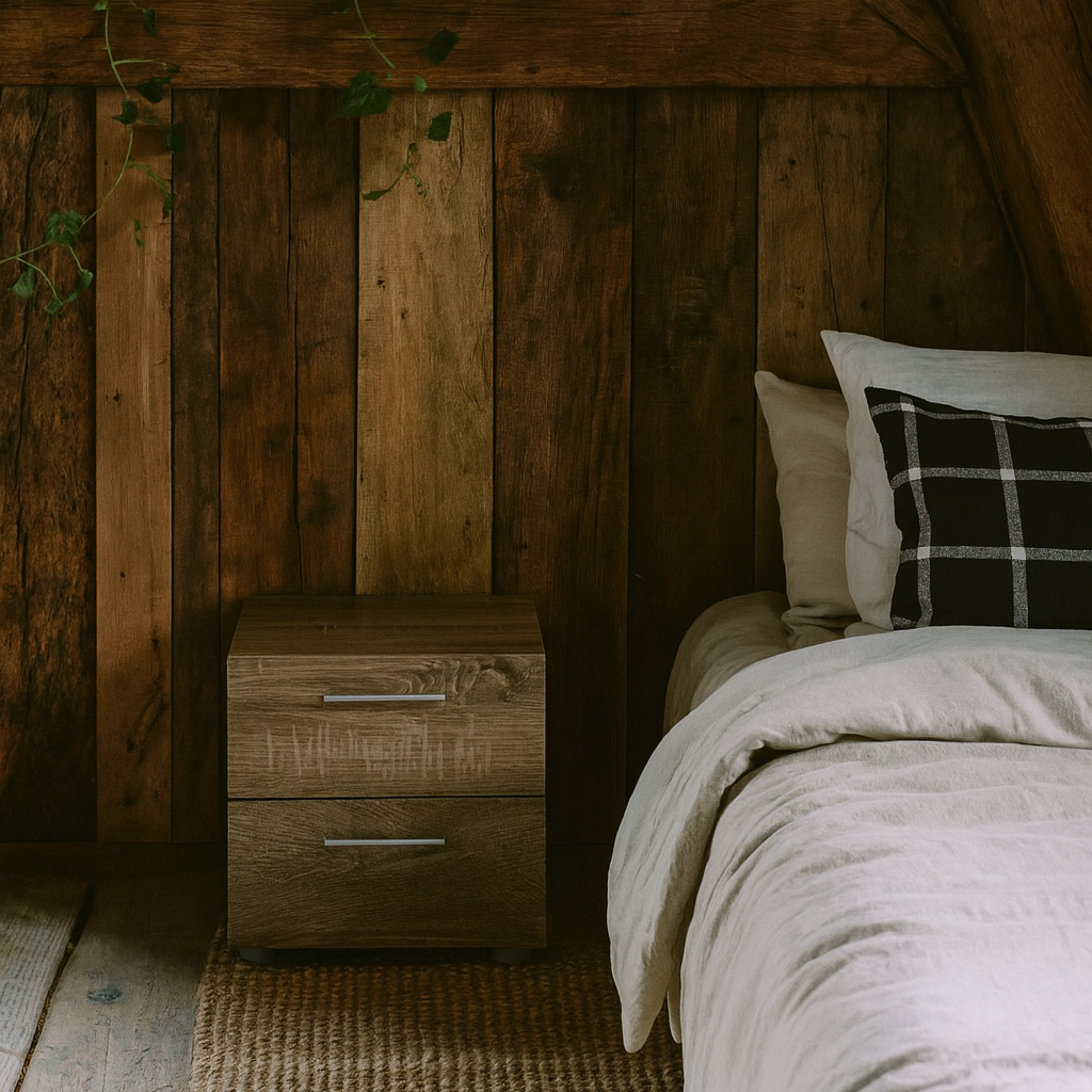 Daejeon Dark Oak Wood Effect Bedside Table 2 Drawers