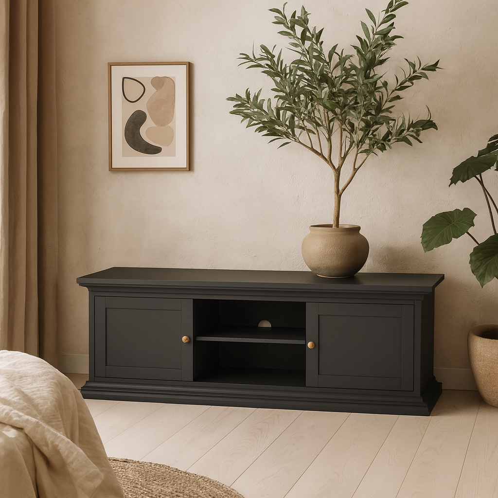 Osaka Farmhouse Dark Grey Wooden TV Unit 2 Doors
