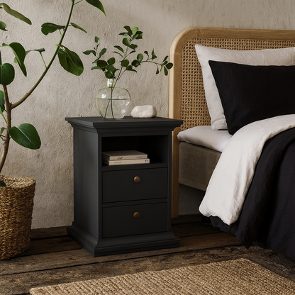 Osaka Farmhouse Dark Grey Wooden Bedside Table 2 Drawers