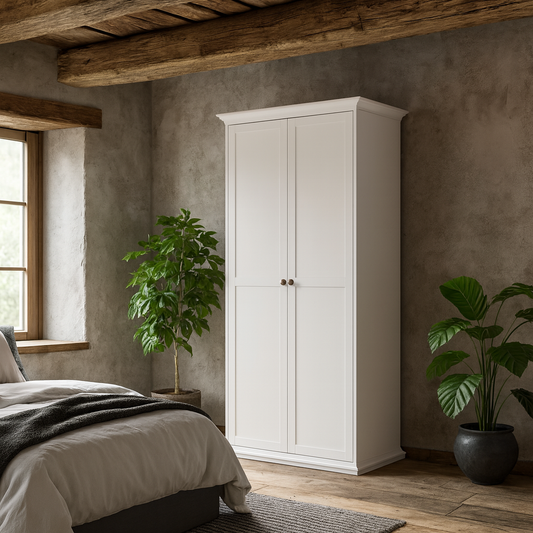 Osaka Farmhouse Slim White Wooden Wardrobe 2 Doors