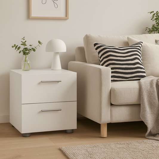 Daejeon White Wooden Bedside 2 Drawers