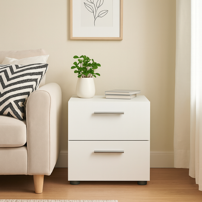 Daejeon White Wooden Bedside 2 Drawers